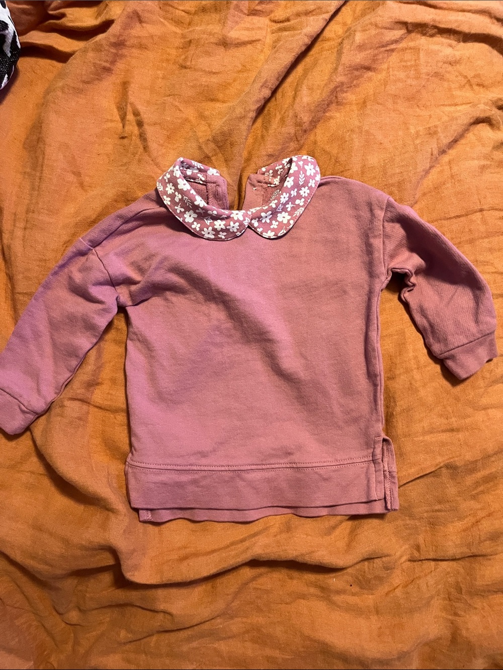 Girls' Dusty Rose Sweatshirt with Floral Peter Pan Collar
